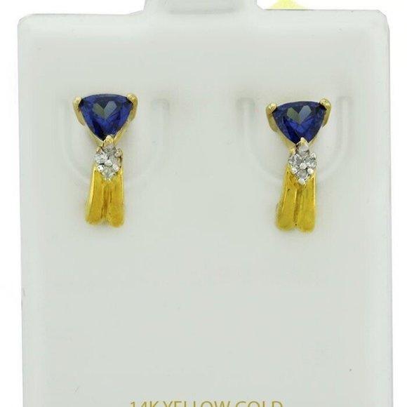 1.18 Cts Tanzanites & Genuine Diamonds Earrings 10k Gold - NWT